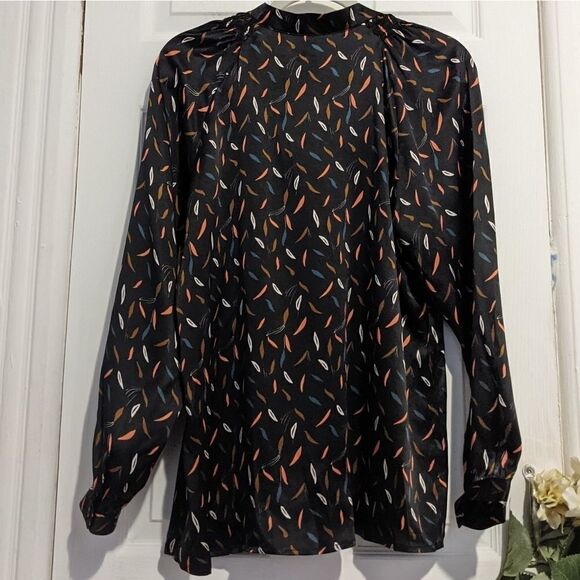 Tucker Long Sleeve Polo Blouse Space Cake Silk Top - Picture 7 of 10